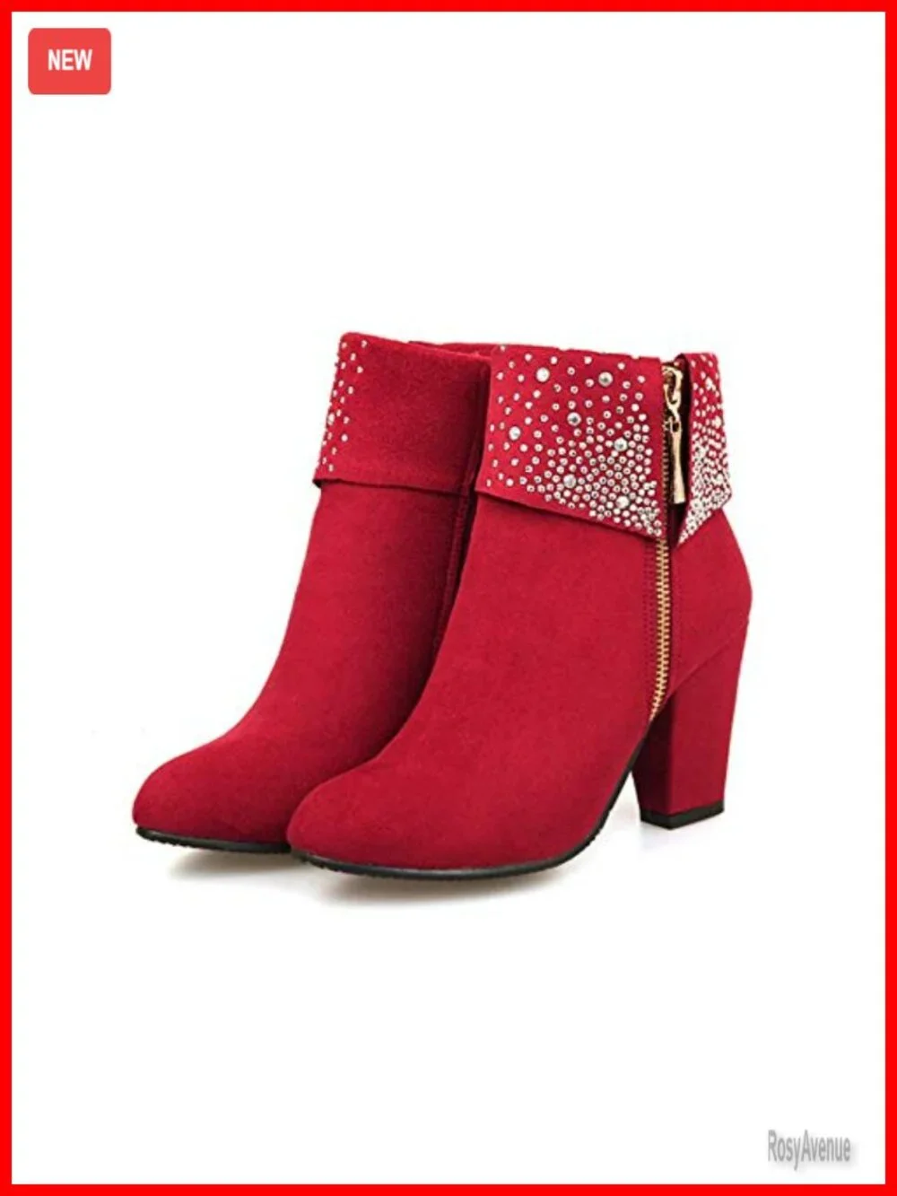 Faux Leather Chunky Heel Ankle Booties with Zipper Women's Winter Boots